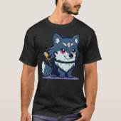 Cute Cartoon Wolf Ninja and His Dog Sidekick with T-shirt (Voorkant)