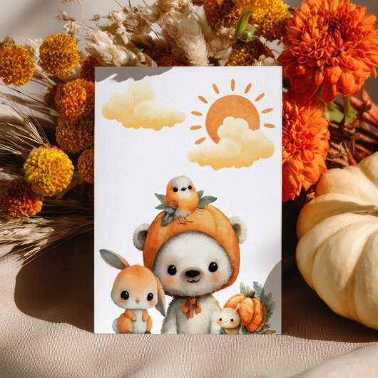Cute Cartoon Woodland Animals Fall Kids' Birthday Kaart