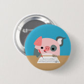 Cute Cartoon Writing Pig Button Badge (Voorkant /achterkant)