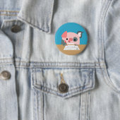 Cute Cartoon Writing Pig Button Badge (In situ)