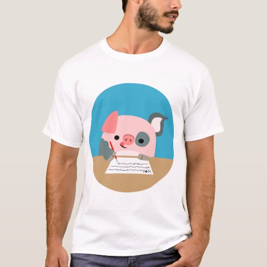 Cute Cartoon Writing Pig Children T-Shirt (Voorkant)