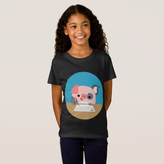 Cute Cartoon Writing Pig Children T-Shirt (Voorkant volledig)