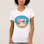 Cute Cartoon Writing Pig Women T-Shirt (Voorkant)