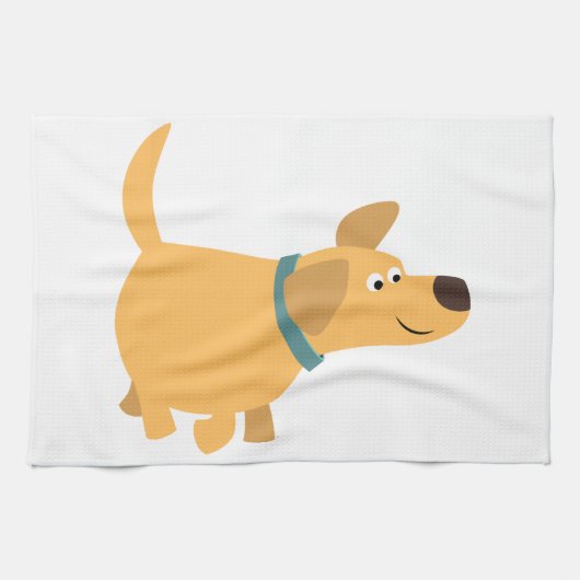 Cute Cartoon Yellow Labrador Kitchen Towel Theedoek (Horizontaal)
