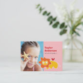 Cute Cartoon Yellow Lion Afspeeldatum Kind Contactkaartje (Staand voorkant)