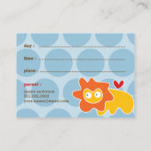 Cute Cartoon Yellow Lion Afspeeldatum Kind Contactkaartje (Achterkant)
