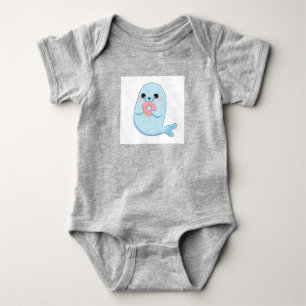 Cute Cartoon Zeehond met Donut Baby Bodysuit Besch