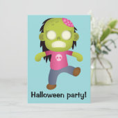 Cute Cartoon Zombie Girl Halloween Party Kaart (Staand voorkant)