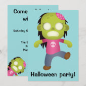 Cute Cartoon Zombie Girl Halloween Party Kaart (Voorkant / Achterkant)