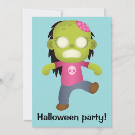 Cute Cartoon Zombie Girl Halloween Party Kaart