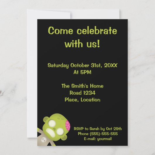 Cute Cartoon Zombie Kaart (Achterkant)