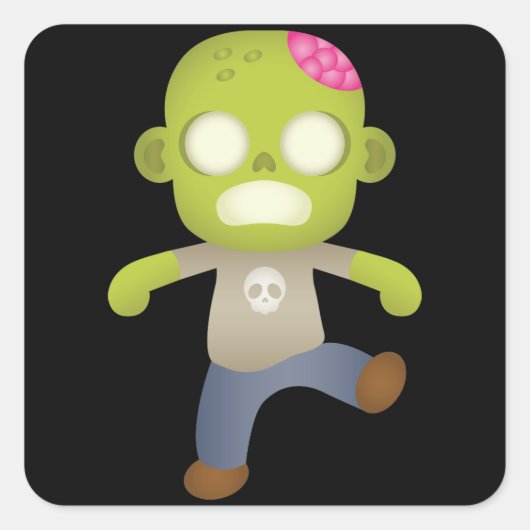 Cute Cartoon Zombie Vierkante Sticker (Voorkant)