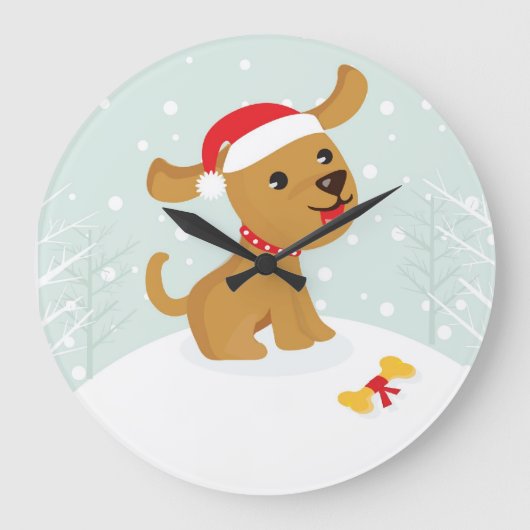 Cute Cartoone-kerstpuppy Grote Klok (Voorkant)