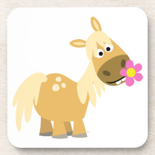 Cute CartoonPony en Flower Cork Onderzetters
