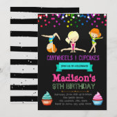 Cute cartwheels en cupcakes verjaardaguitnodiging kaart (Voorkant / Achterkant)