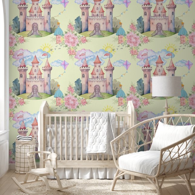 Cute castle princess sky  behang (Kinderen)