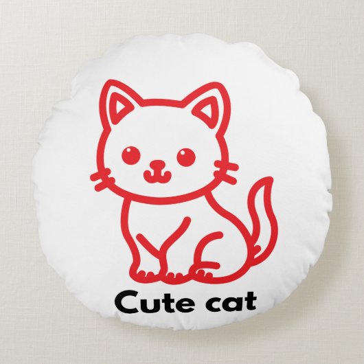Cute Cat 16” Round Throw Pillow Rond Kussen (Voorkant)