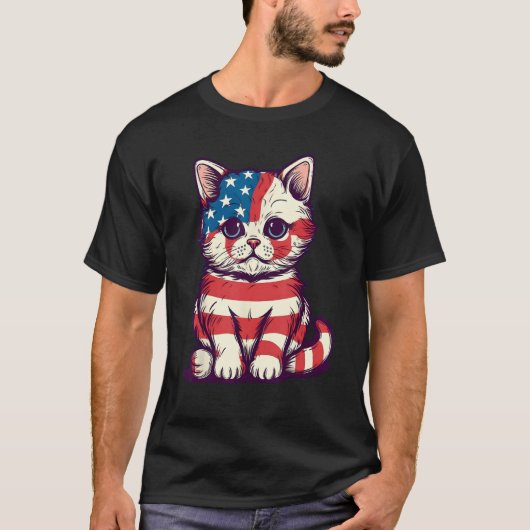 Cute Cat 4th Of July Hat Patriotic American Flag P T-shirt (Voorkant)