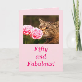 Cute Cat 50 en Fabulous Birthday Kaart