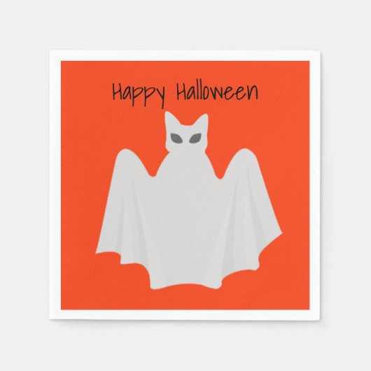 Cute Cat als Ghost Halloween Paper Napkin Servet (Voorkant)
