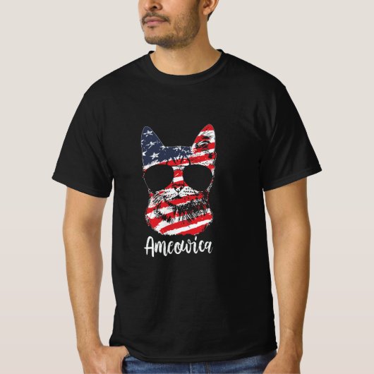 Cute Cat Ameowica USA Vlag op 4 juli T-shirt (Voorkant)