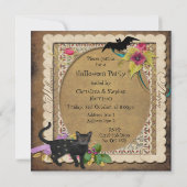 Cute Cat and Bat  Halloween Party Kaart (Achterkant)