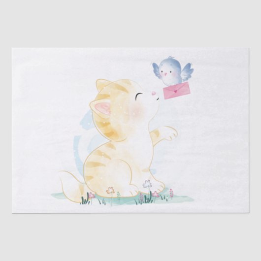 Cute Cat and Bird Tissue Paper Tissuepapier (Voorkant)