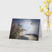 Cute Cat and Butterfly Happy Birthday Kaart (Gele Bloem)