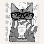 Cute Cat and Coffee Lover Personalised Notitieboek (Voorkant)