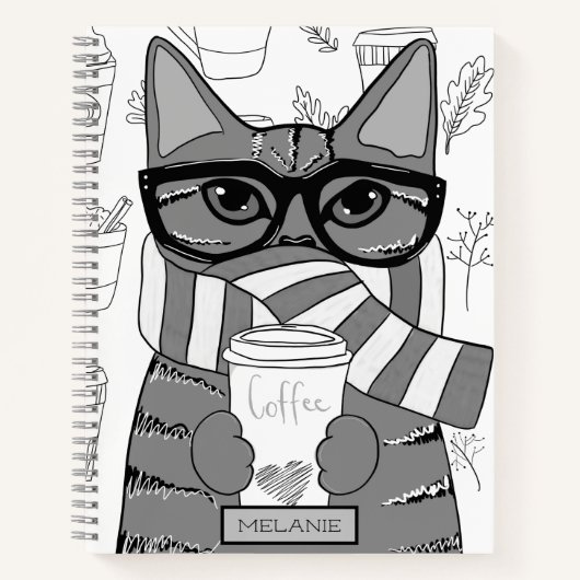 Cute Cat and Coffee Lover Personalised Notitieboek (Voorkant)