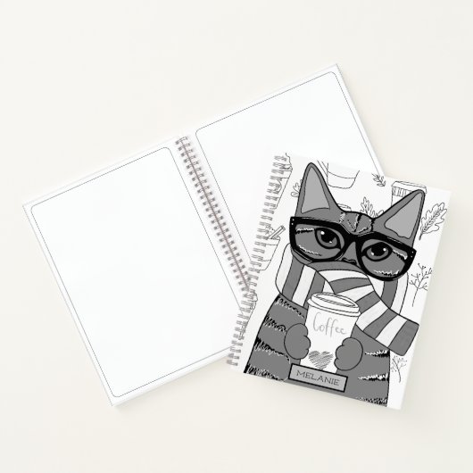 Cute Cat and Coffee Lover Personalised Notitieboek (Binnen)