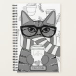 Cute Cat and Coffee Lover Personalized Planner<br><div class="desc">Schattig kat gewikkeld in sjaal, brildragend en koffiehoudend op gepersonaliseerde planner.</div>