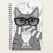 Cute Cat and Coffee Lover Personalized Planner (Voorkant)