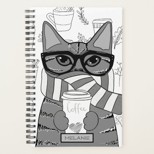Cute Cat and Coffee Lover Personalized Planner (Voorkant)