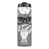 Cute Cat and Coffee Lover Personalized Thermosbeker (Voorkant)