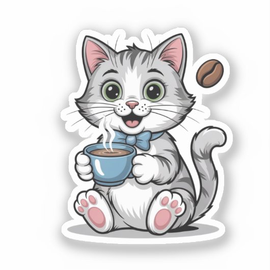Cute Cat and Coffee Morning Vibes for Cat Lovers Sticker (Voorkant)