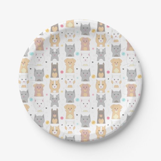 Cute Cat and Dog Pattern Papieren Bordje (Voorkant)
