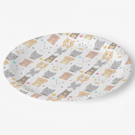 Cute Cat and Dog Pattern Papieren Bordje (Gekanteld)