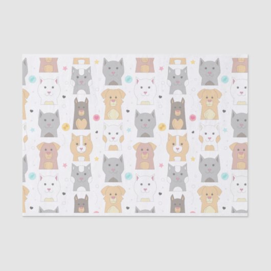 Cute Cat and Dog Pattern Tissuepapier (Voorkant)
