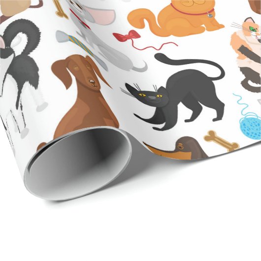 Cute Cat and Dog Wrapping Paper Cadeaupapier (Rol Hoek)