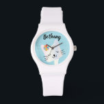 Cute Cat and Flowers Dotty Personalized Horloge<br><div class="desc">Een zoete smiley kattengezicht op een pasteldotty achtergrond.</div>
