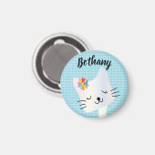 Cute Cat and Flowers Dotty Personalized Magneet (Voorkant / Achterkant)