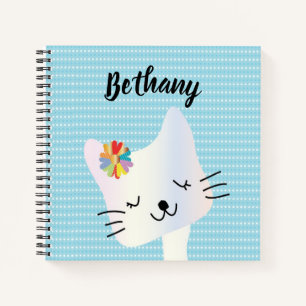 Cute Cat and Flowers Dotty Personalized Notitieboek