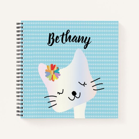 Cute Cat and Flowers Dotty Personalized Notitieboek (Voorkant)
