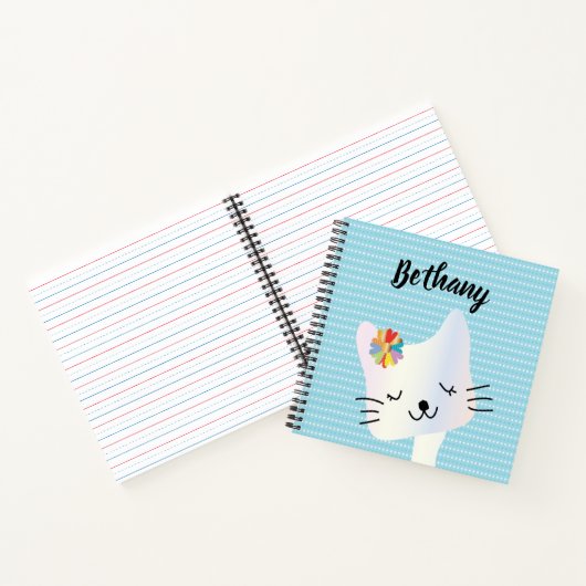 Cute Cat and Flowers Dotty Personalized Notitieboek (Binnen)