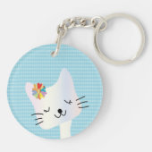 Cute Cat and Flowers Dotty Personalized Sleutelhanger (Achterkant)