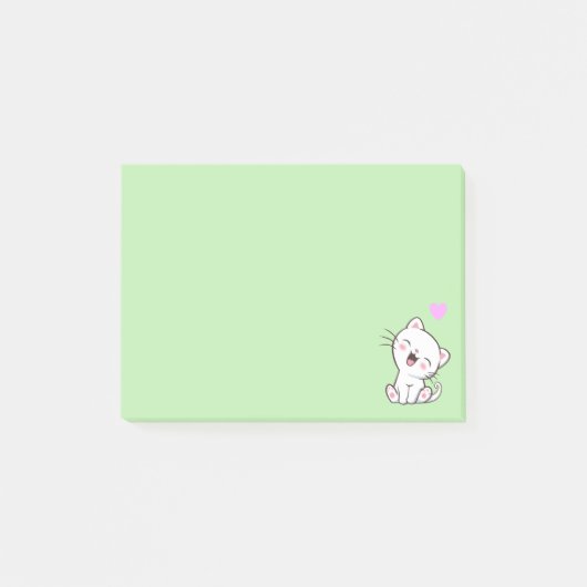 Cute Cat and Heart on Light Green Post-it® Notes (Voorkant)