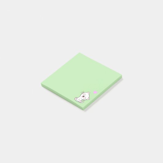 Cute Cat and Heart on Light Green Post-it® Notes (Schuin)