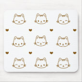 Cute Cat and Heart Pattern Brown on White Muismat (Voorkant)