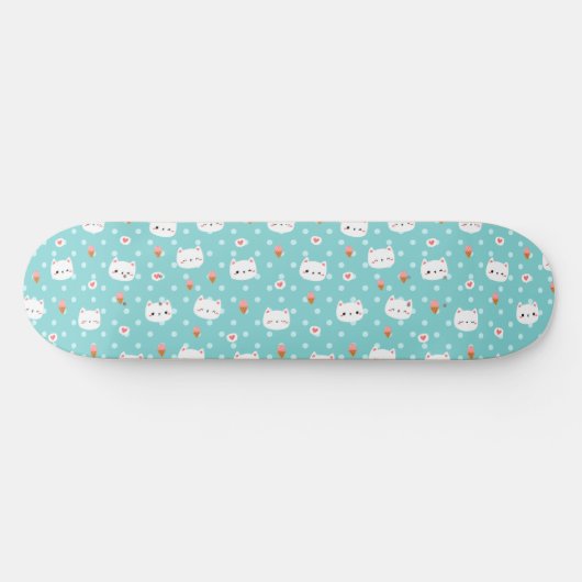 Cute Cat and Ice Cream Pattern Skateboard (Horizontaal)